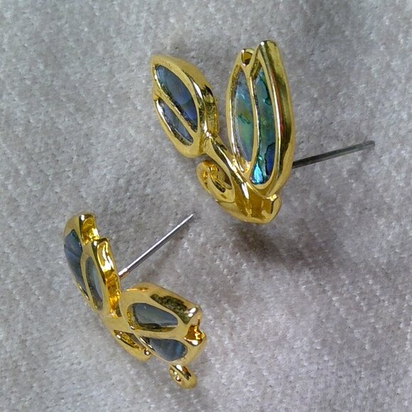 Tulip earrings gold and blue color Stamped - Picture 3 of 4